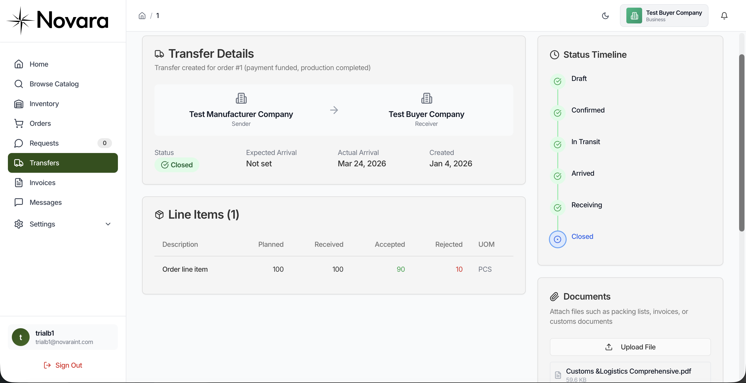 Novara Transfer Flow — light mode